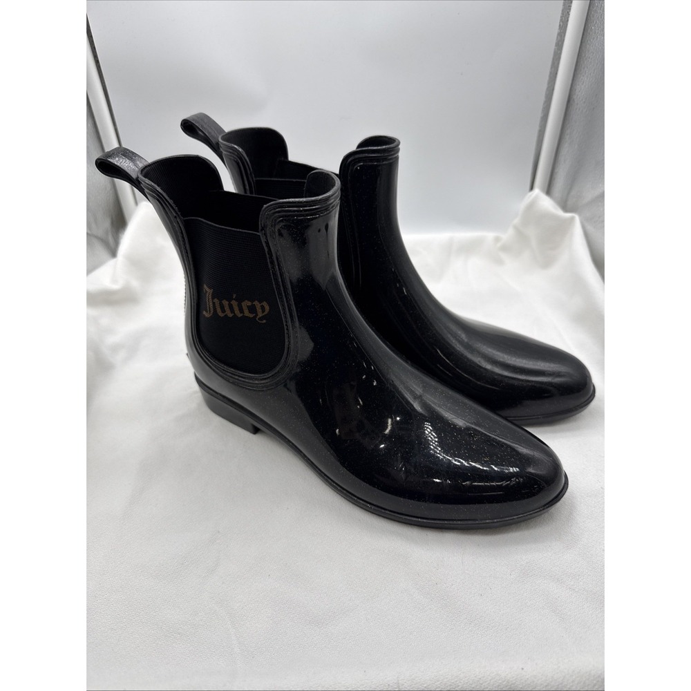 Juicy Couture Womens Rain Boot Sz 8  Black Sparkly Shiny